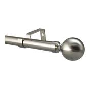 Extendable Curtain Pole Rod Rail 28mm Large Ball Finials & Heavy Duty Fittings, Chrome, Black, Brass, Copper (Brushed Chrome without Rings, 3.8m Fixed Length)