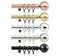 Extendable Curtain Pole Rod With Large Ball Finials, 28mm, 5 Finishes, Antique Copper, Brass, Chrome, Brushed Chrome, Matt Black (1m - 2m, Antique Brass Without Rings)