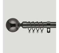 Extendable Curtain Pole | Round Ball Metal Curtain Rail Pole Set 25mm | Includes Rings Finials Brackets & Fittings. (40cm to 144cm, Black Nickel)
