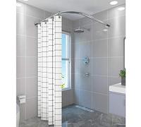 Extendable Curved Shower Curtain Rod, Telescopic L-Shaped Stainless Steel Rail with Hooks, Perfect for Corner Spaces, Rust-Resistant, Easy Installation