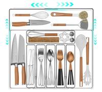 Extendable Cutlery Drawer Organiser - Adjustable Cutlery Tray,Acrylic Kitchen Drawer Organiser,Utensil Drawer Storage for Tableware, 32-54 x 36-50 x 4.5cm