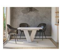 Extendable Dining Table 120-160cm White Grey Marble Effect V Leg Vera