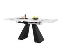 Extendable Dining Table 99-159 cm Telescopic Sliding System Marble Effect MDF Top Metal Legs Space-Saving Kitchen Table for Living Room & Home Office Use