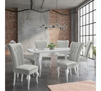 Extendable Dining Table And 6 Chairs Wood Mdf Hdf Chipboard Lara 140 To 180X80X75Cm White Oak Finish White