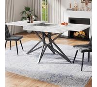 Extendable Dining Table Kitchen Breakfast Table Star-shaped Legs Black Iron Walnut/Marble Look Top 120 x 80 cm Modern Design for Dining Room and Kitchen Use