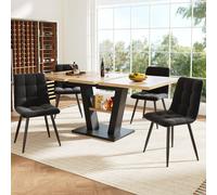 Extendable Dining Table, Marble-Effect MDF Top, V-Shaped Metal Legs, Space-Saving Desk/Table for 6-8, 118x70x75 cm, Black/Natural Aosom UK