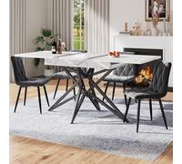 Extendable Dining Table, Modern Kitchen Table with Star-Shaped Metal Legs, Stable & Easy to Clean, Adjustable Feet, Seats 6-8, Versatile for Dining Room & Living Space