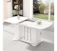 Extendable Dining Table - Modern White Table for 4-6 People with Silver Metal Legs Multifunctional Storage Stylish Design (120/160 x 80 cm)