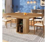 Extendable Dining Table, Round to Oval Design, Kitchen & Balcony Table, 118-158 cm, Walnut Finish, Modern Expandable Table for Dining Room, Space-Saving Furniture