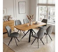 Extendable Dining Table Set for 6 120 160cm Wood Effect Table 6 Grey Upholstered Chairs Modern Fur for Dining Room Kitchen Space Saving Design