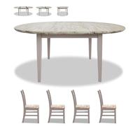 Extendable Dining Table Set with 4 Chairs | Round to Oval Acacia Wood Table W115-160 H76 D115 | Pine Frame | Elegant Kitchen Furniture (Truffle)