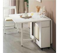 Extendable Dining Table Set with 4 Folding Chairs, Solid Wood Drop Leaf Table with Wheels, Space-Saving Kitchen Dining Set for Small Spaces - Modern Mobile Table for Living Room Restaurant