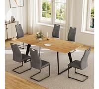 Extendable Dining Table Set with 6 Grey Cantilever Chairs MDF Top Metal e 130 170 cm Kitchen/Dining Room Table for 4 6 People Modern Fur