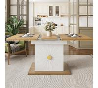 Extendable Dining Table with Leaf and Built-In Storage Shelves, Versatile Centrepiece for Open-Plan Areas, 110-140L x 70W x 76H cm, Wood Aosom UK