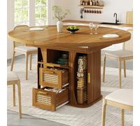 Extendable Dining Table with Sturdy Metal Frame, Space-Saving Center Table with Pull-Out Rattan-Effect Drawers, 118L x 118W x 77H cm, Brown Aosom UK