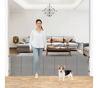 Extendable Dog Gate for House Short Baby Gate to Climb Over Reinforced Mesh Puppy Gate for Doors Stairs Indoor/Outdoor Grey