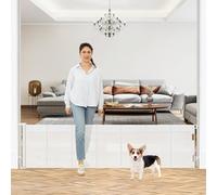 Extendable Dog Gate for House Short Baby Gate to Climb Over Reinforced Mesh Puppy Gate for Doors Stair Treads Indoor/Outdoor White 24" High x 108"