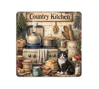 Extendable Dog Lead Kitchen Metal Tin Sign Farmhouse Style Wall Stove Cat and Bread Pantry Square Kitchen Plaque 12x12 Inches
