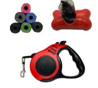 Extendable Dog Leash|3M up to 10 kg|Flexi.ble Dog Leash|Small Medium Dogs|Lightweight Leash for Dogs and Cats|Ergonomic|Retractable Walking Strap|Dog Poop Bag|Red Leash|