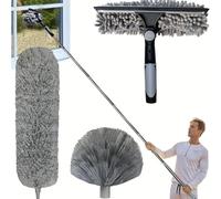 Extendable Duster, Long Handle Spider Web Cleaner, Multi-Function Ceiling Fan Brush, Ideal for Dusting, Lampshades, Shelves, and Hard-to-Reach Areas, Gray, Orange