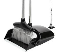 Extendable Dustpan and Brush Set - Long Handled Household Dust Pan Combo - 130cm Handle for Outdoor and Indoor Household Cleaning and Sweeping - Extendable Pole (Black/Grey)
