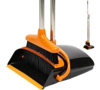 Extendable Dustpan and Brush Set - Long Handled Household Dust Pan Combo - 130cm Handle for Outdoor and Indoor Household Cleaning and Sweeping - Extendable Pole (Black/Orange)