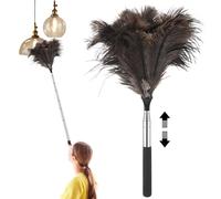 Extendable Feather Duster, 115cm Ostrich Feather Duster Extendable and Reusable, for Cleaning High Ceilings Lights, Cupboards, Home, Car, Office