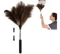 Extendable Feather Duster, 116cm Ostrich Feather Duster Extendable and Reusable, for Cleaning Extra Long Duster, for Cleaning High Ceilings Lights, Cupboards, Home, Car, Office