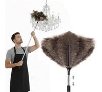 Extendable Feather Duster, 40 Inch Ostrich Feather Duster - Extendable Handle, Wood Handle, Fluffy Natural Genuine Feathers, Ideal for Home, Car, Office Cleaning
