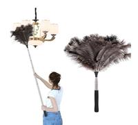 Extendable Feather Duster, Adjustable Long Handle Ostrich Feather Duster for Cleaning High Ceilings, Lights, Cupboards, Car and Office, Multi-Surface Dusting Tool(Length 40-116cm)