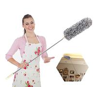 Extendable Feather Duster,Microfiber Duster with 100'' Telescopic Stainless Steel Extension Pole and Soft Silicone Cap,Easy to Absorb Dust Anti Static,Perfect for Cleaning Cobweb,Ceiling Fan,Car etc