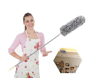 Extendable Feather Duster,Microfiber Duster with 100'' Telescopic Stainless Steel Extension Pole and Soft Silicone Cap,Easy to Absorb Dust Anti Static,Perfect for Cleaning Cobweb,Ceiling Fan,Car etc