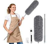 Extendable Feather Duster, Microfibre Dusters for Cleaning, Washable Long Handled Duster with 40-240 cm Telescopic Pole and Groove Brush, for High Ceilings, Household, Cars