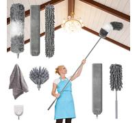 Extendable Feather Duster Set 9 Pack,Telescopic Duster Head with Adjustable Extension for Cleaning High Ceilings Fans Cobwebs Blinds Furniture Cars