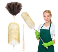 Extendable Feather Duster with 2 Heads 140cm Long Reach Duster for High Ceilings,Ostrich Wool Cleaning Tools for Home,Cupboards,Car
