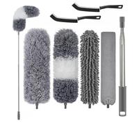 Extendable Feather Duster with Soft Silicone Cap,Dusters on a Stick,360°Rotatable Telescopic Handled Microfiber Dusters Extendable Pole Upto 100''for Cobweb High Fan,Roof Blinds,Washable&Bendable,7PCS