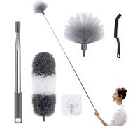 Extendable Feather Duster with Soft Silicone Cap,Dusters on a Stick,360°Rotatable Telescopic Handled Microfiber Dusters Extendable Pole Upto 100''for Cobweb High Fan,Roof Blinds,Washable&Bendable,5PCS