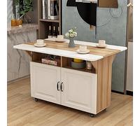 Extendable Folding Dining Table, Drop Leaf Kitchen Table with Wheels and Storage Cabinet, Multifunctional Mobile Table in 3 Forms, Space Saving ( Color : B , Size : 120*80*76CM/47.2*31.5*30IN )