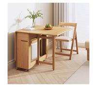 Extendable Folding Dining Table Set with 6 Microfiber Leather Chairs for Small Apartments, Perfect for Home, Events, Dormitories - Natural Finish