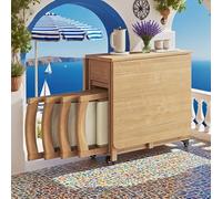 Extendable Folding Dining Table Set with Storage Drawer & 6 Chairs SpaceSaving Drop Leaf Mobile Kitchen Table Natural Wood Multifunctional Dining Furniture for Small Spaces