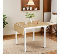 Extendable Folding Dining Table Space Saving Drop Leaf Design, Natural Oak + Cloud White