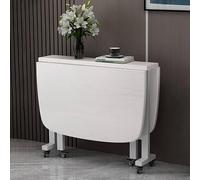 Extendable Folding Dining Table Space-Saving Wood Drop Leaf Kitchen Table with Wheels Butterfly Design Round Edge White Finish Perfect for Small Spaces - 120x80x75CM