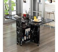 Extendable Folding Dining Table with 6 Wheels - Space-Saving Drop Leaf Gateleg Table with Open Shelves for Dining, Study & Home Office - 120cm Black/B, Stylish & Versatile Design for Small Spaces