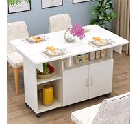 Extendable Folding Dining Table with Drop Leaf and Storage Shelves, Space-Saving Design on Wheels for Versatile Kitchen Use, Perfect for Small Spaces