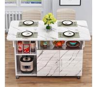 Extendable Folding Dining Table with Drop Leaf and Storage Shelves, Space-Saving Design on Wheels for Versatile Kitchen Use, Perfect for Small Spaces
