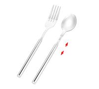Extendable Fork and Spoon Set - Stainless Steel Telescopic Tableware Extends to 25.2" - Long Retractable Utensils for BBQ and Fruit