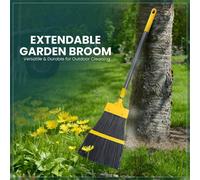 Extendable Garden Broom 137Cm With Stiff Nylon Bristles, Telescopic Aluminium Handle, Outdoor Patio Yard Sweeping Brush