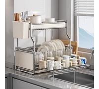Extendable Kitchen Dish Drying Rack Heavy-Duty Sink Drainer with Partitioned Storage Organizer for Countertop Space-Saving Dish Rack for Easy Drying and Organization