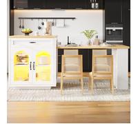 Extendable Kitchen Island with App-Controlled RGB Lighting, Versatile Storage Cabinet with Adjustable Shelf, 126-196L x 59W x 94H cm, White Aosom UK