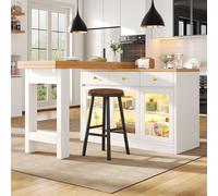 Extendable Kitchen Island with Multicolour RGB LED Lighting, Modern Dining Table with 3 Deep Drawers, 120L x 40W x 75.5H cm, White Aosom UK
